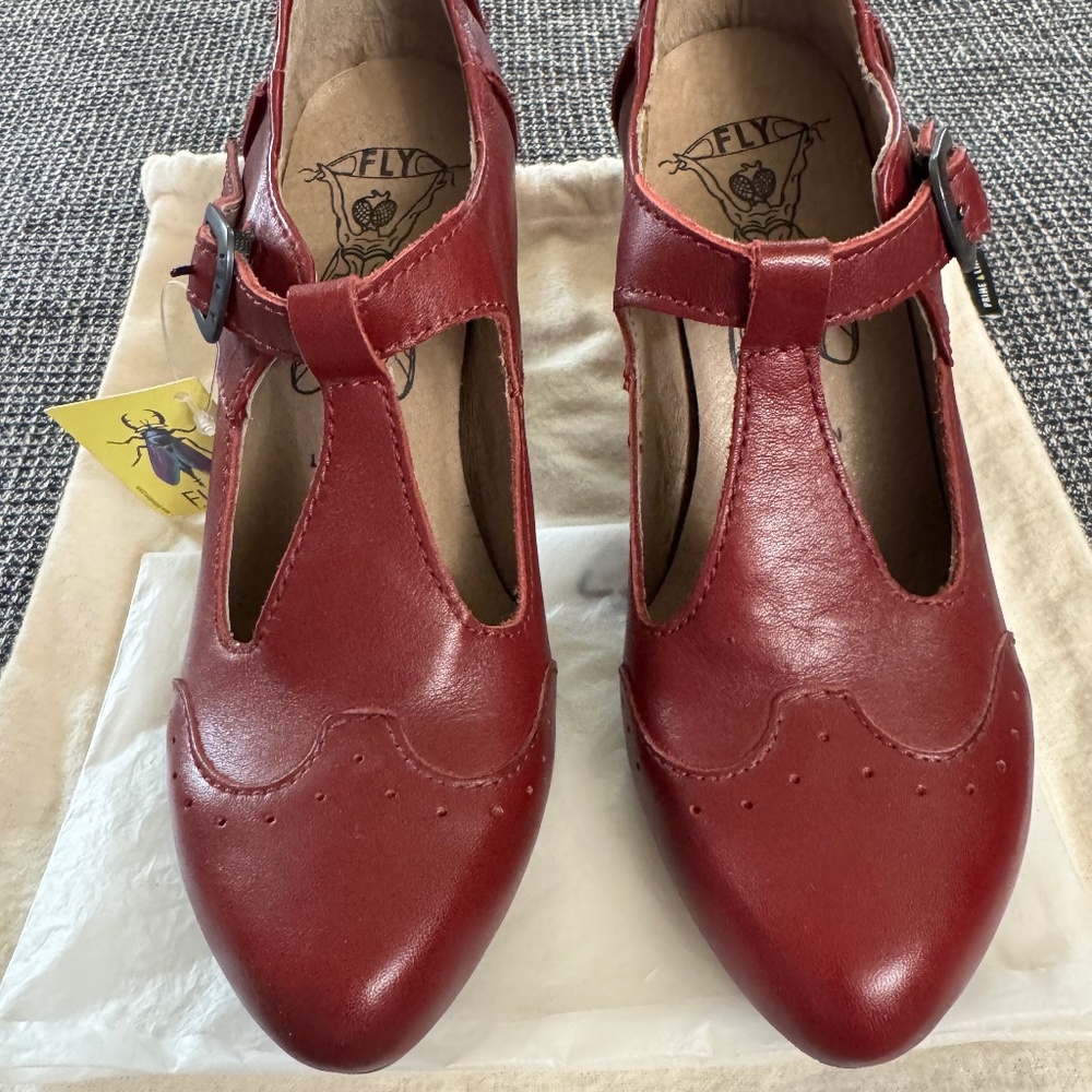 Fly London Acer Cordoba Red Leather T-Strap.